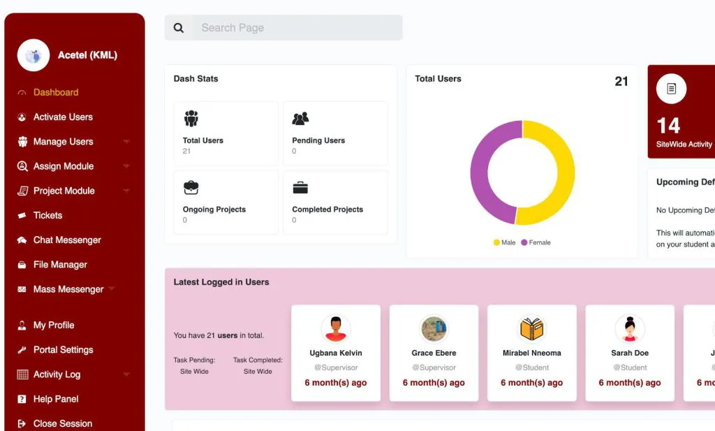 ACETEL Project Portal portfolio project
